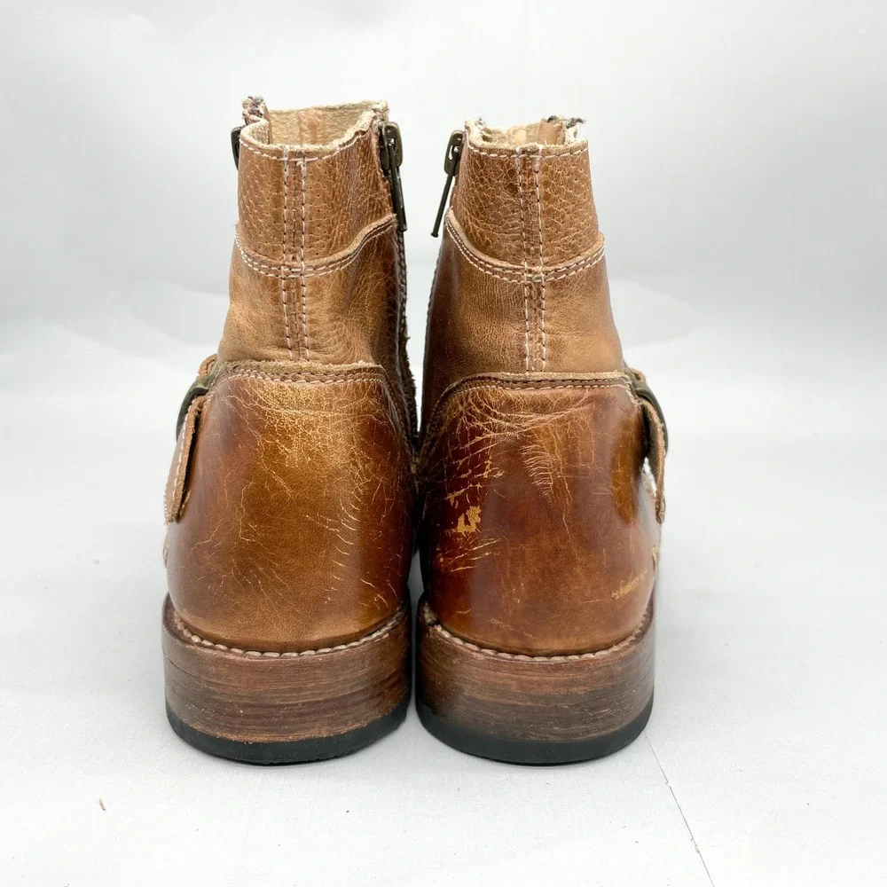 Bed Stu Womens 9 Becca Boots Tan Rustic Leather Moto Booties Zip Buckle Western - Picture 5 of 11